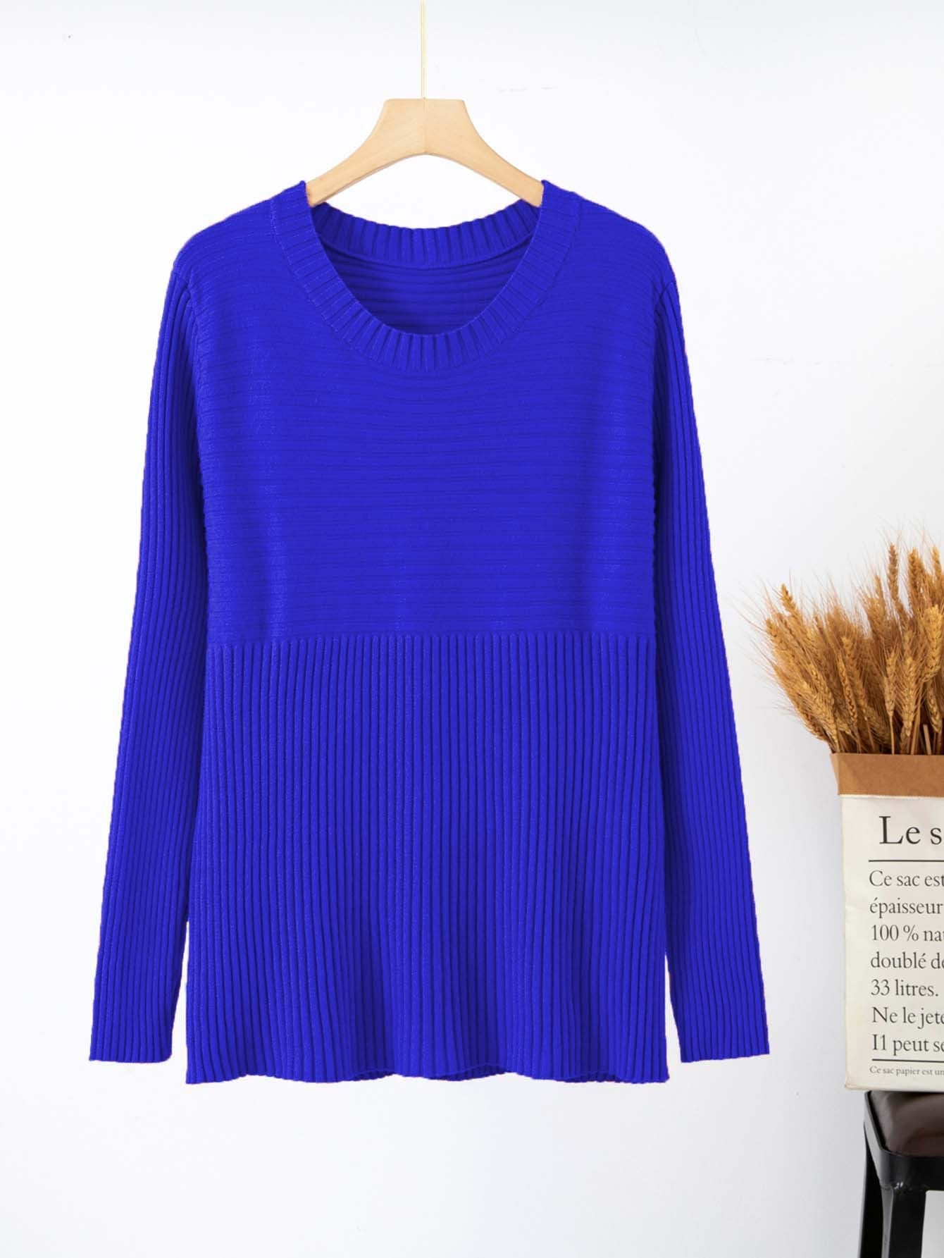 IvyShape | Solid Color Long Sleeve Knitted Pullover