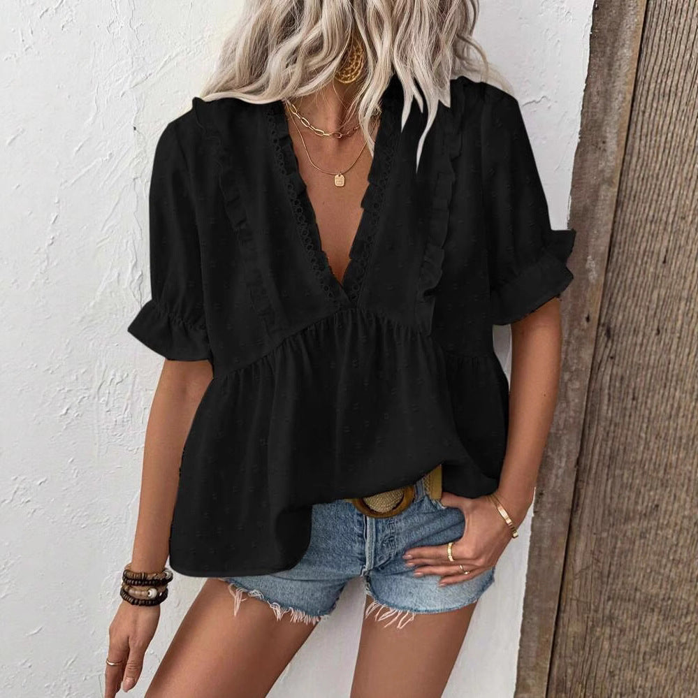 Ladies Ruffle Cotton Blouse Ivyshape