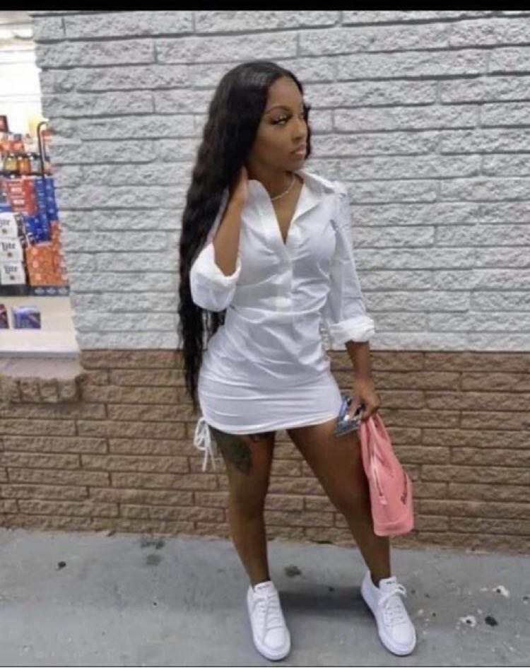 Ladies short shirt dress with drawstring and fashionable cut Ivyshape