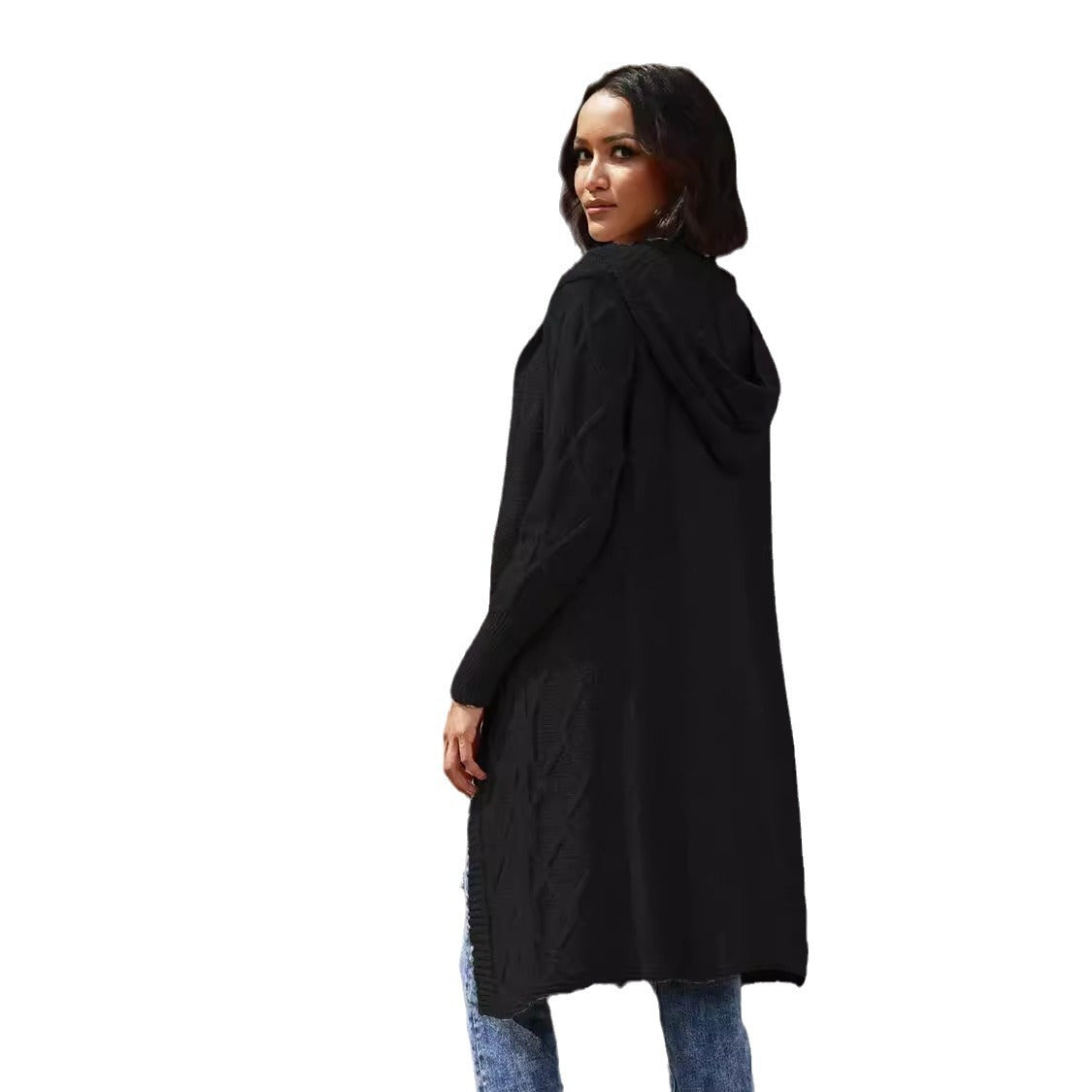 Women's Chunky Knit Kimono Cardigan with Elegant Cable Pattern and Open Sleeves Ivyshape