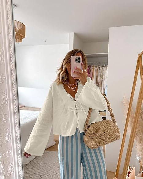 Women's airy linen jacket with drawstring Ivyshape