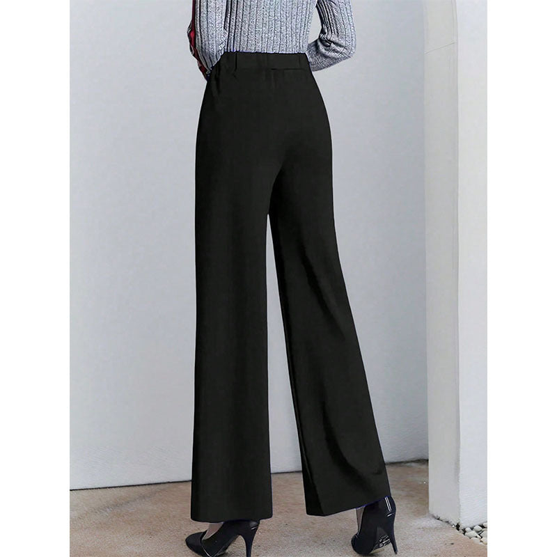 Ladies high-waisted palazzo trousers with side pleats Ivyshape