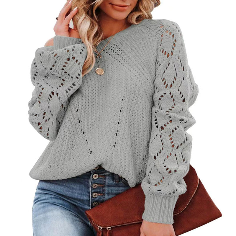 IvyShape | Stylish Hollow Pattern Round Neck Sweater for Women