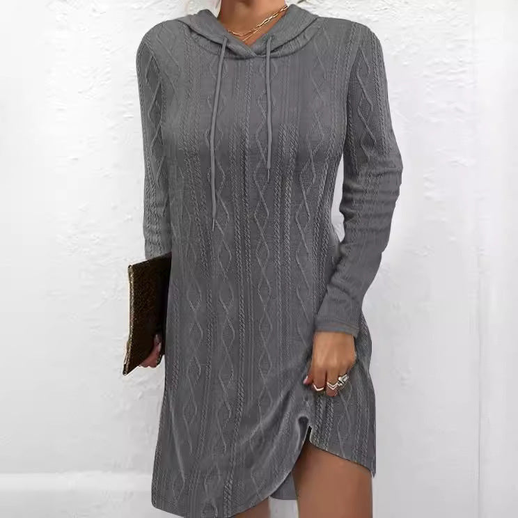 Women’s hoodie dress with textured knitted pattern and practical side pockets Ivyshape