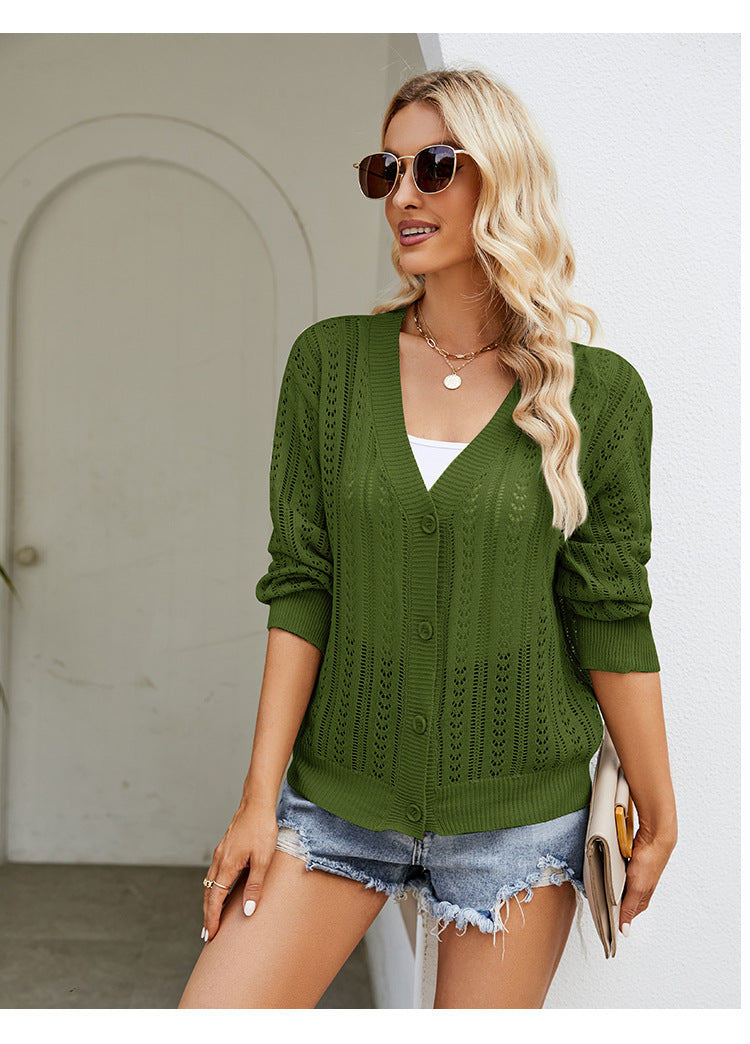 IvyShape | Hollow-Out V-Neck Knit Top