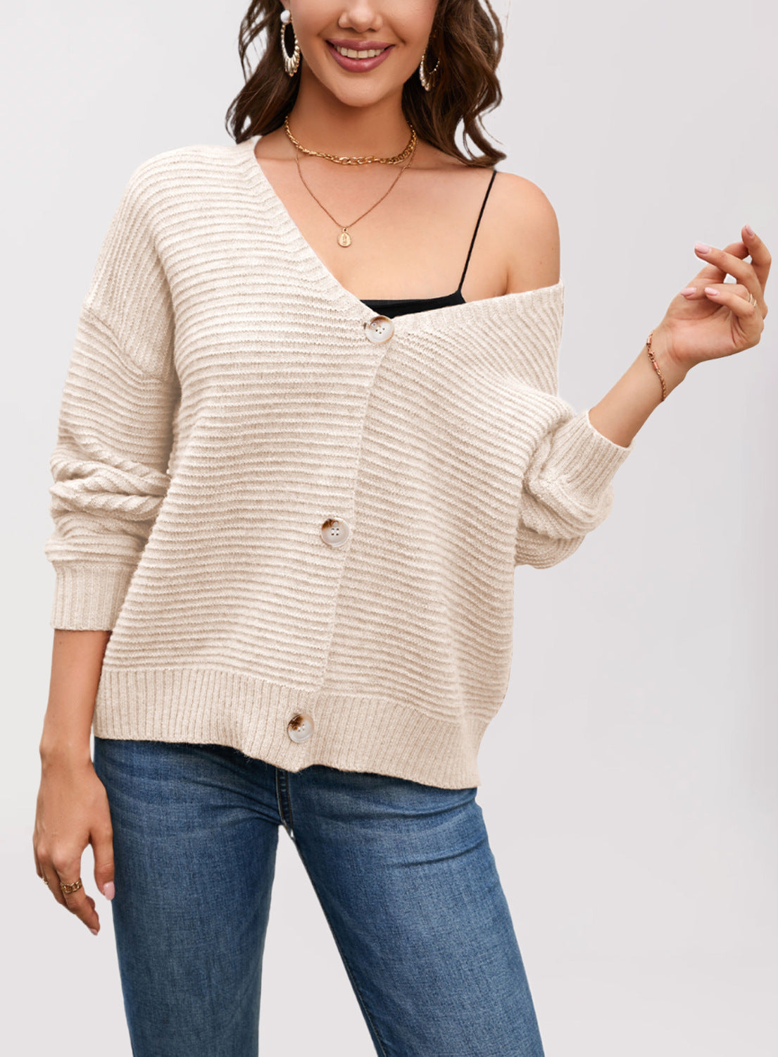 IvyShape | V-Neck Casual Cardigan