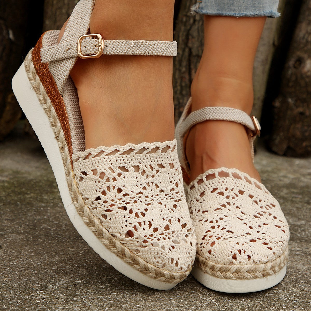 Women's espadrilles with floral embroidery design and comfortable wedge sole Ivyshape