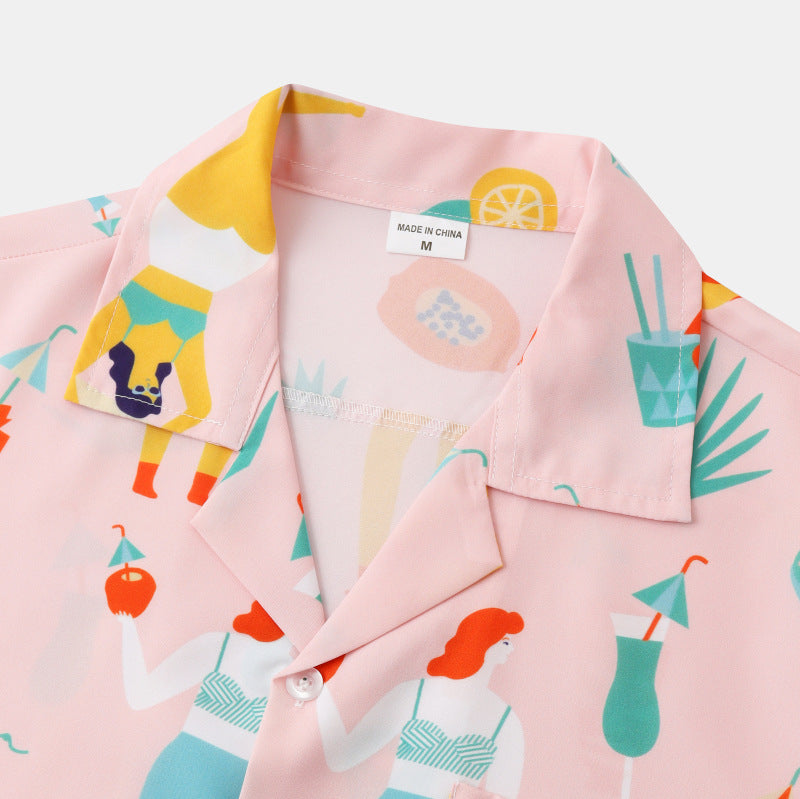 Men's short-sleeve shirt with cheerful tropical pattern and button-down collar Ivyshape