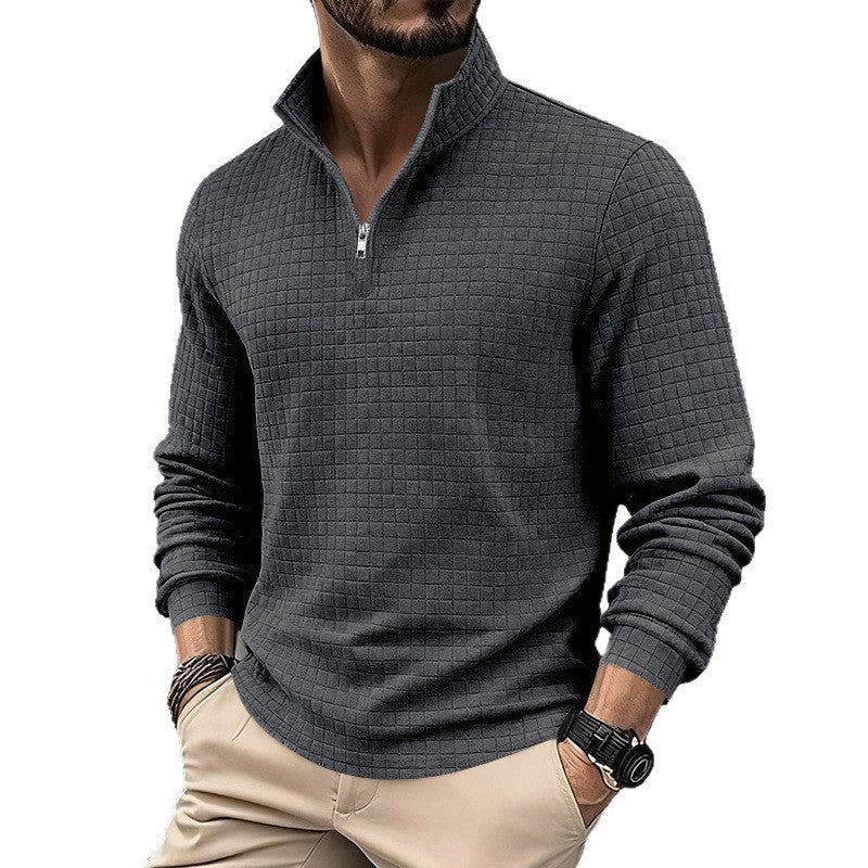 Men's sporty sweater with half zip and textured surface Ivyshape