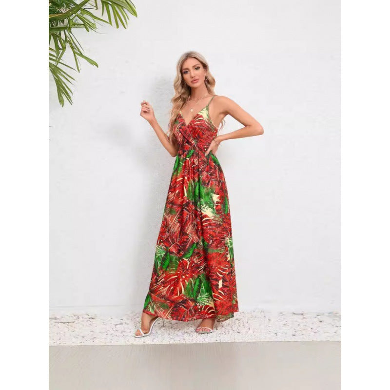 Women’s maxi dress with floral design and narrow straps Ivyshape