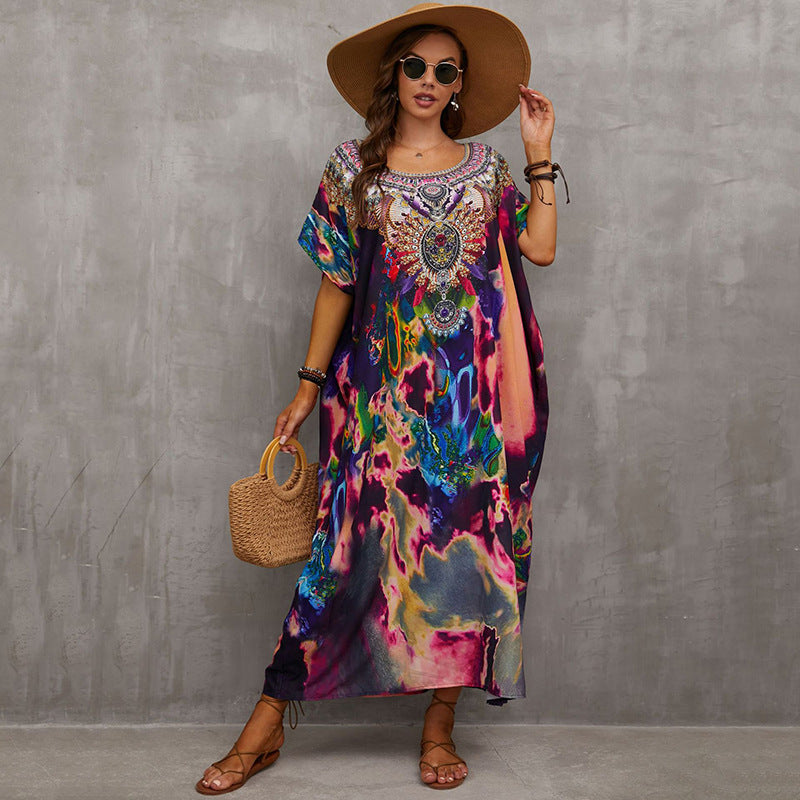 Women's beach kaftan with artistic animal motif and luxurious details Ivyshape