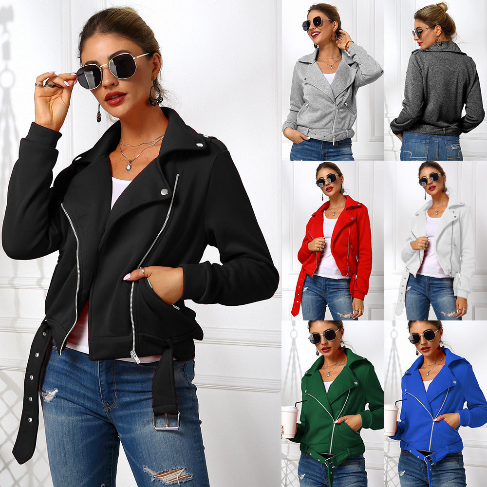 Women's edgy and stylish biker jacket with zipper and practical pockets Ivyshape