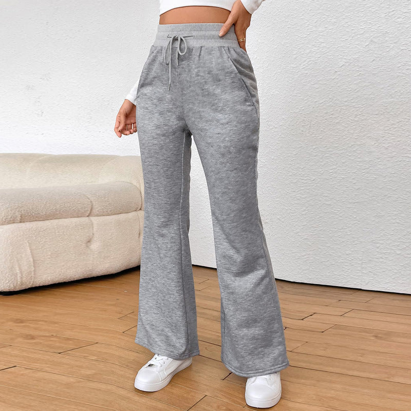 IvyShape | Flared Casual Drawstring Knit Long Pants