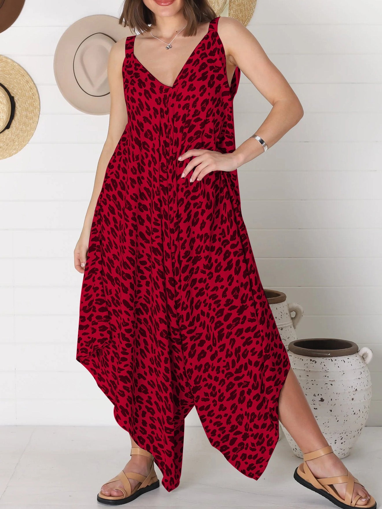 IvyShape | Leopard Print Wide Leg Jumpsuit