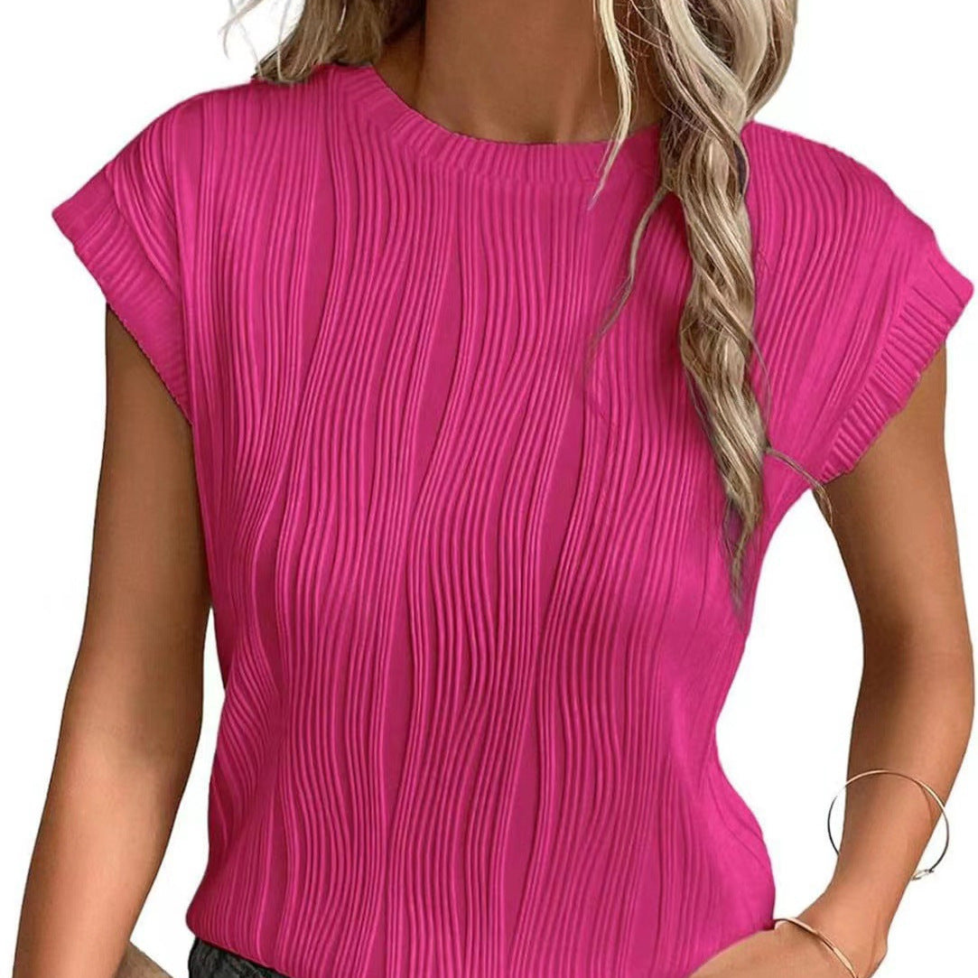 Women Structured Short Sleeve Blouse with Elegant Wave Look Ivyshape