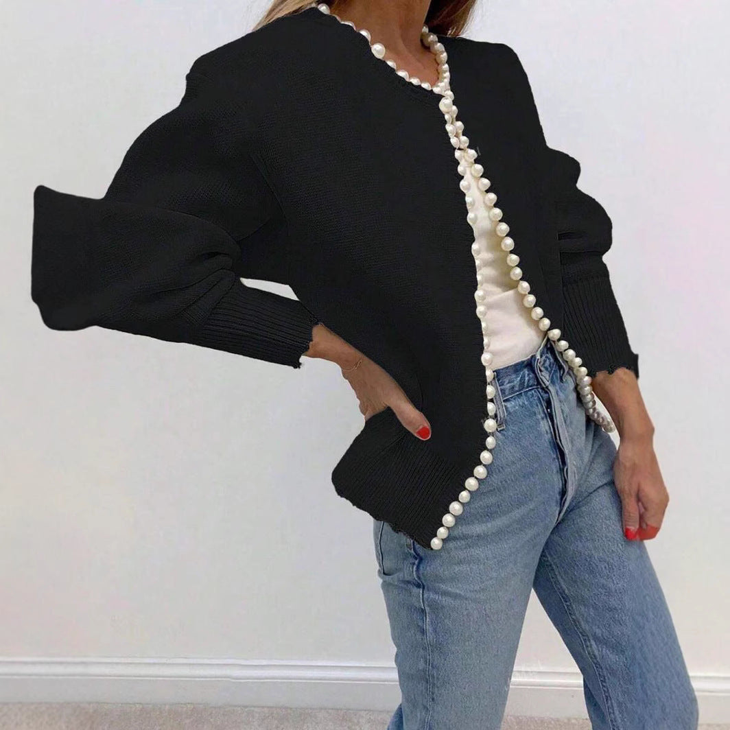 IvyShape | Pearl Long Sleeve Black Cardigan Coat