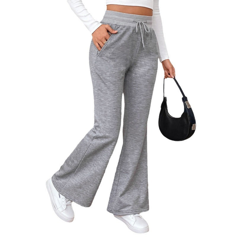 IvyShape | Flared Casual Drawstring Knit Long Pants