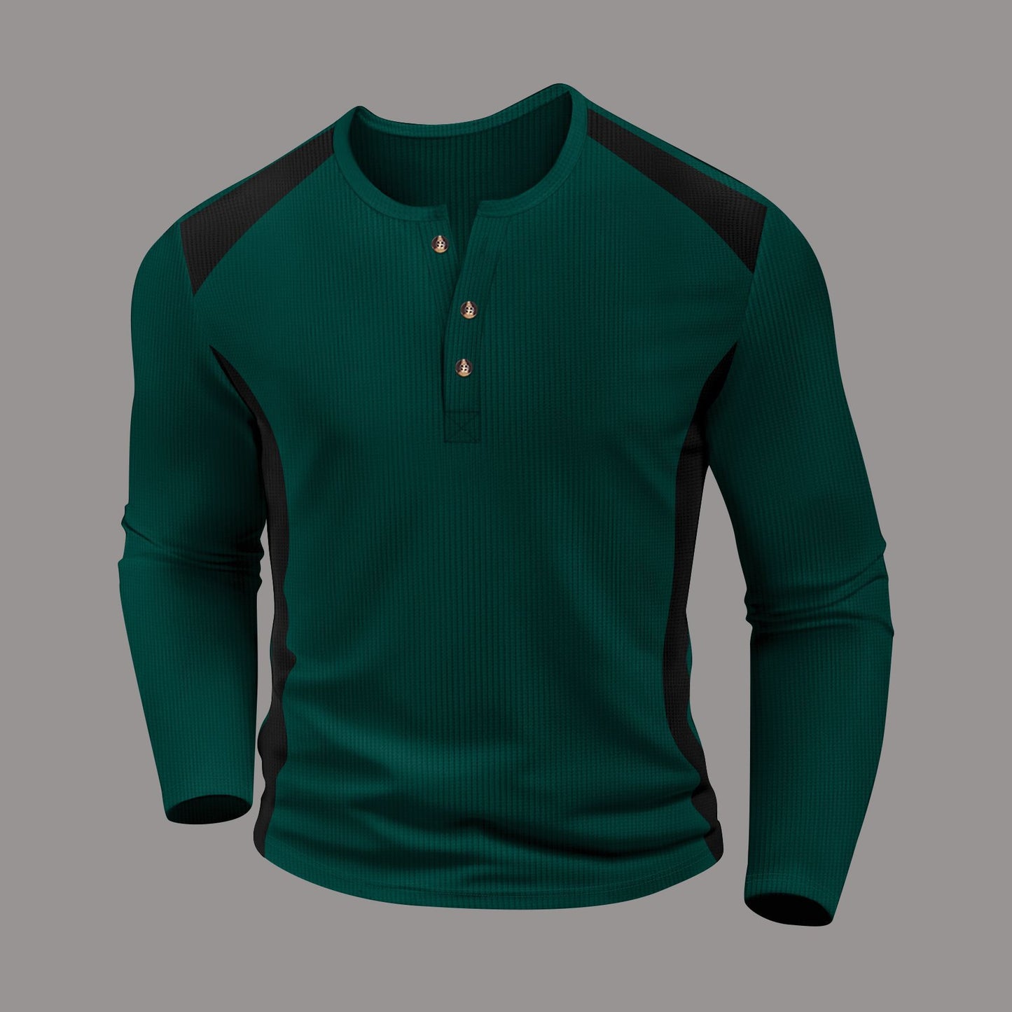 Men's long sleeve Henley shirt made of breathable material with contrast details Ivyshape