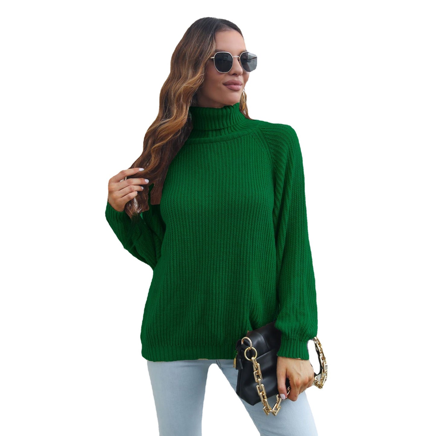 Women's chunky knit sweater with high collar and fine structure Ivyshape