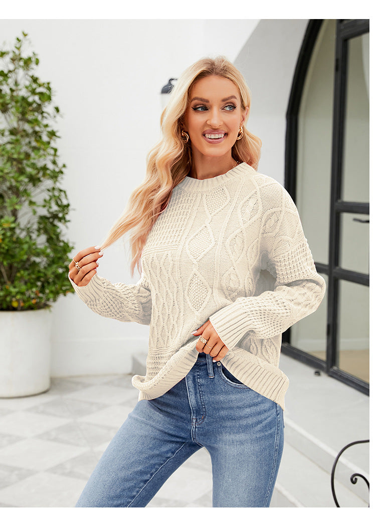 IvyShape | Solid color twisted knit sweater