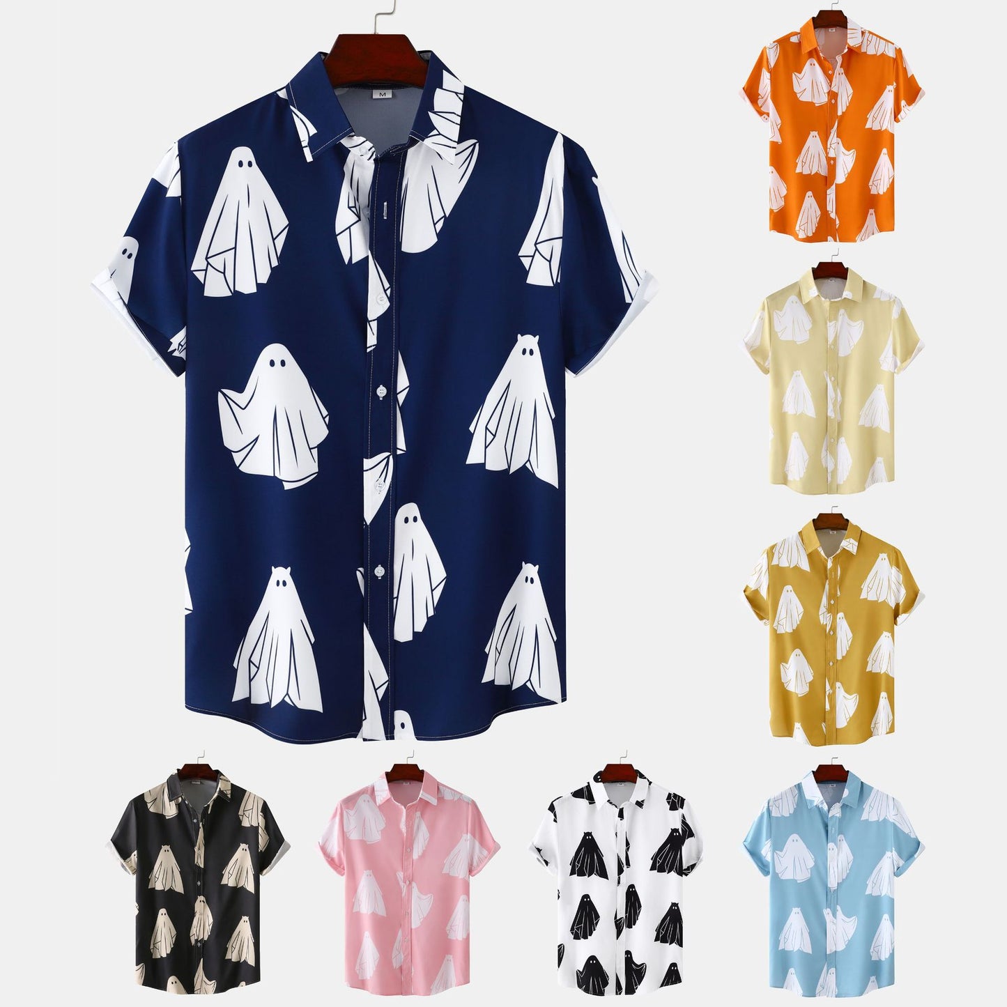 Men's Short Sleeve Shirt with Unique Ghost Print Ivyshape