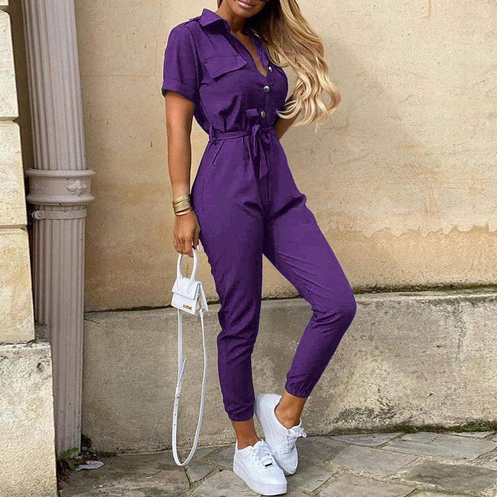 Women's casual jumpsuit with tailored cut and continuous button placket Ivyshape