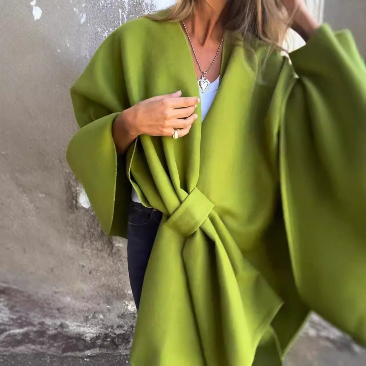 IvyShape | V-Neck Scarf Cape Jacket