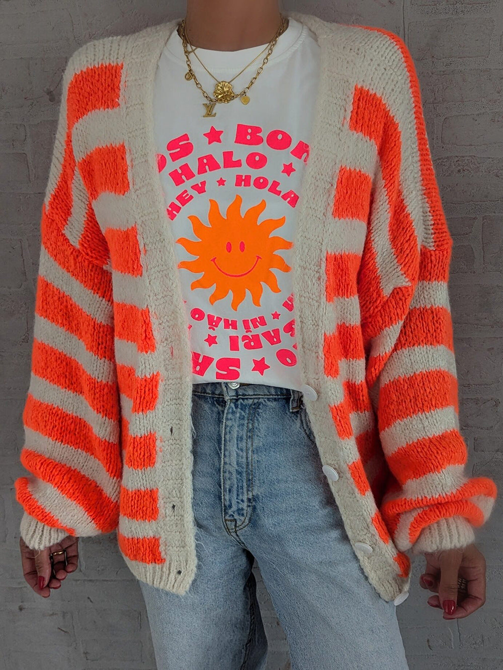 Women Oversized Cardigan with modern striped pattern and casual cut Ivyshape