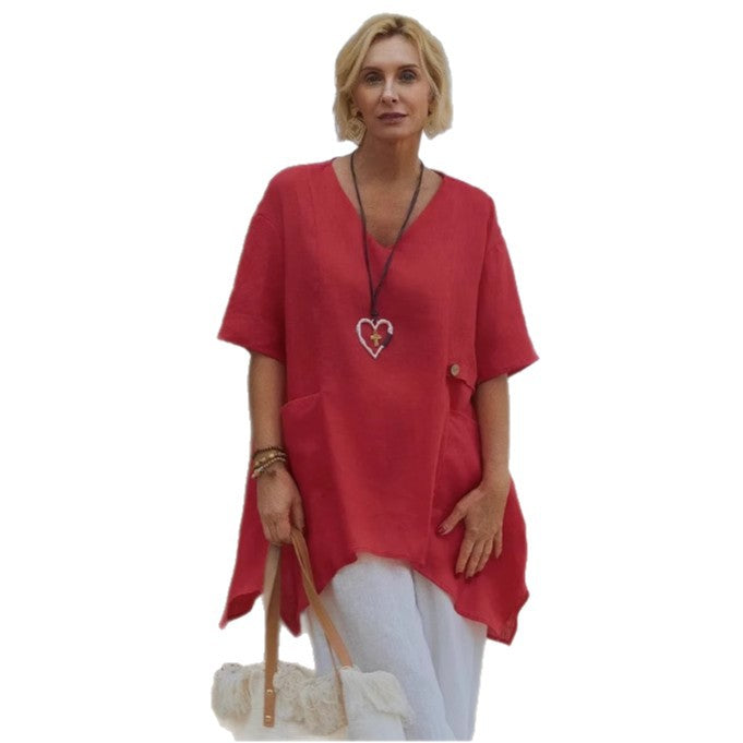 Women stylish oversized linen tunic top Ivyshape