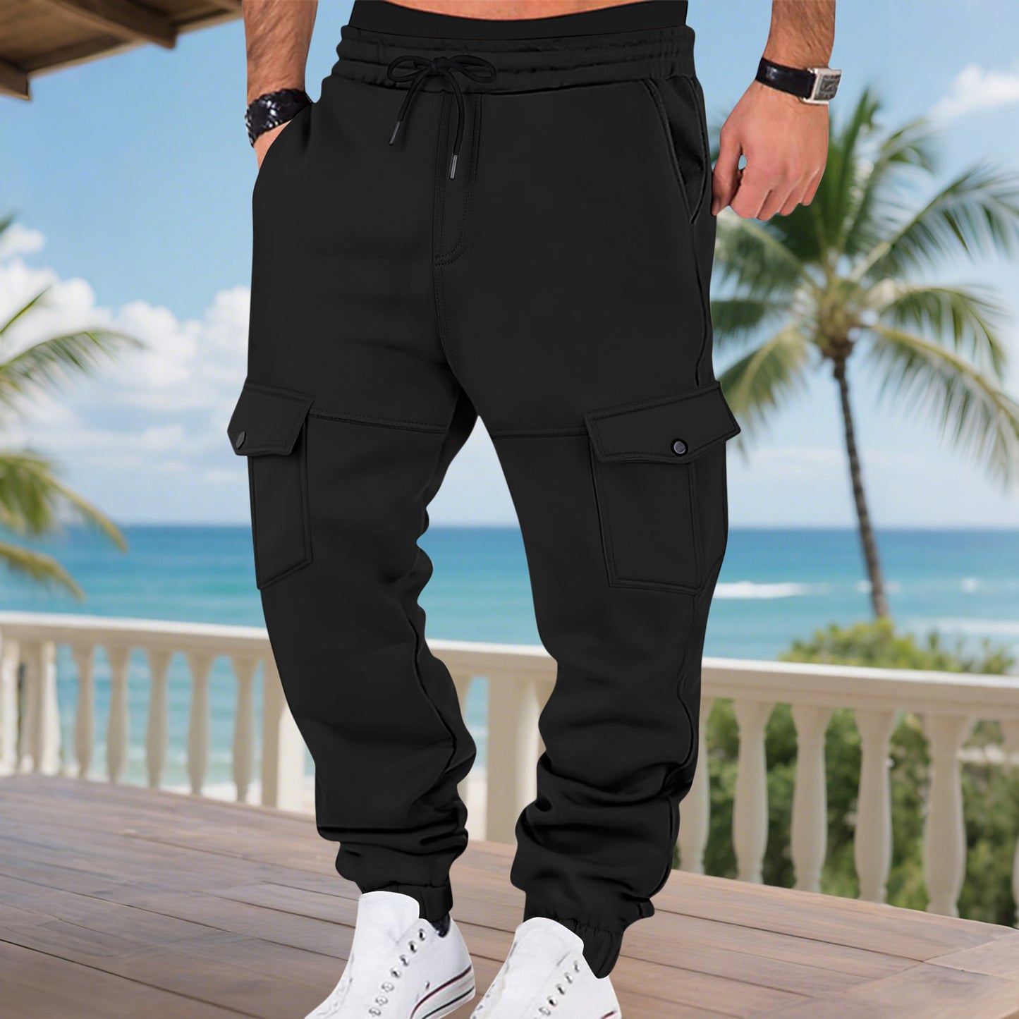 Men's cargo sweatpants with practical side pockets and elastic waistband Ivyshape