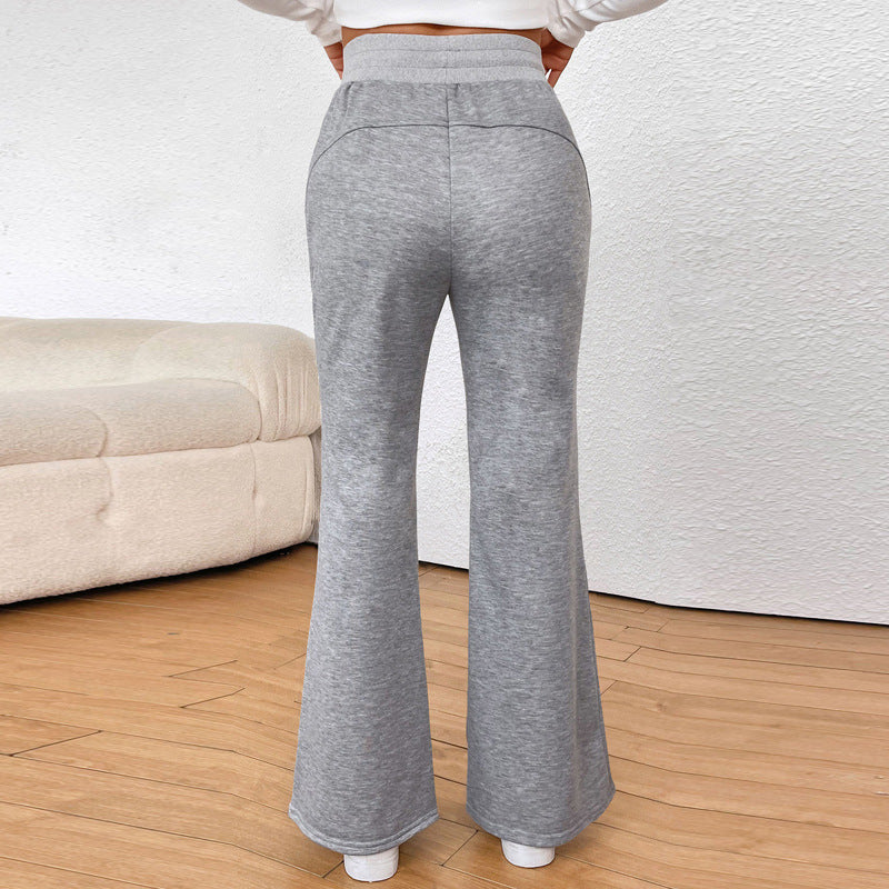 IvyShape | Flared Casual Drawstring Knit Long Pants