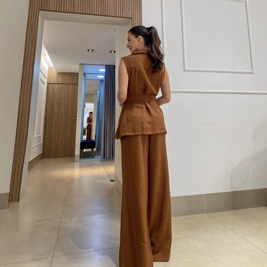 Women Tailored Vest and Wide Trouser Set Ivyshape