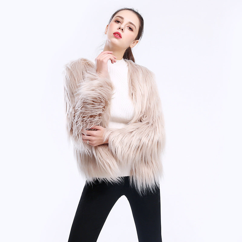 Women's Cuddly Soft Faux Fur Coat with Open Cut and Long Sleeves Ivyshape