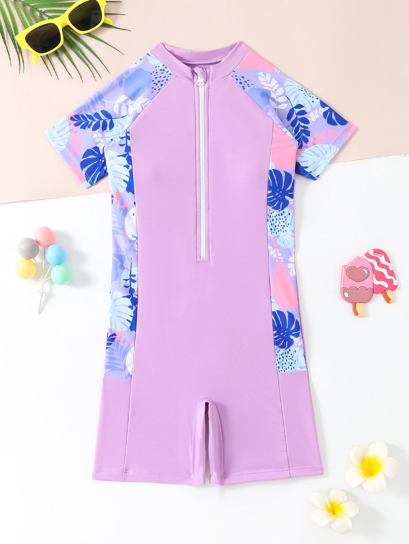 Women's One-Piece Surf Suit with Floral Design and Short Cut Ivyshape