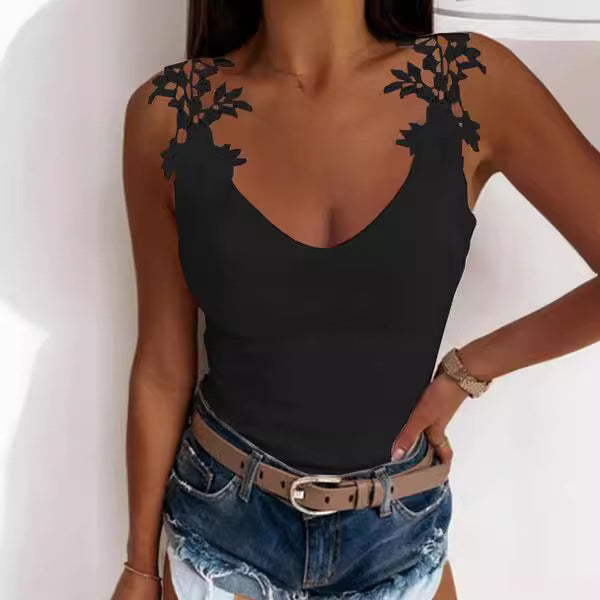 Women's Lace Detail V-Neck Tank Top Ivyshape