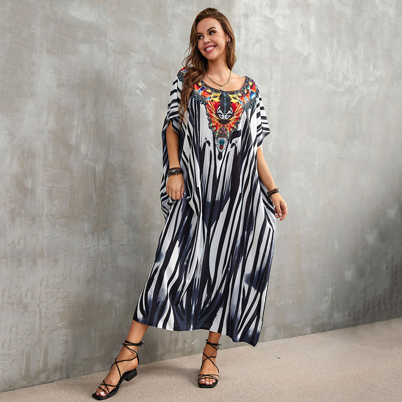 Women's beach kaftan with artistic animal motif and luxurious details Ivyshape