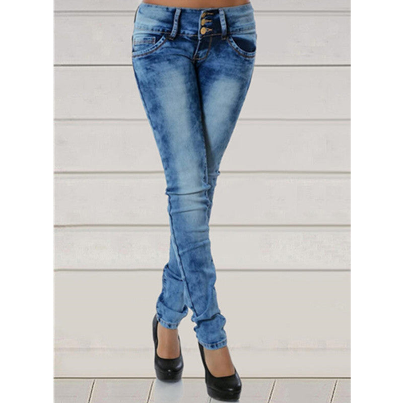 Women's fitted jeans with button fly and casual wash Ivyshape