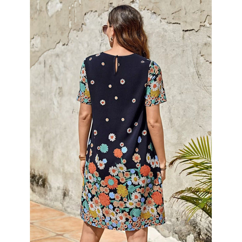 Women's Floral Maxi Dress with Casual Cut and Short Sleeves Ivyshape