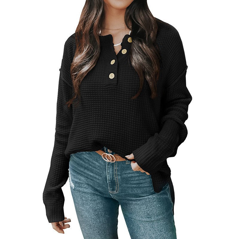 IvyShape | Relaxed V-Neck Long Sleeve Loose Pullover Sweater