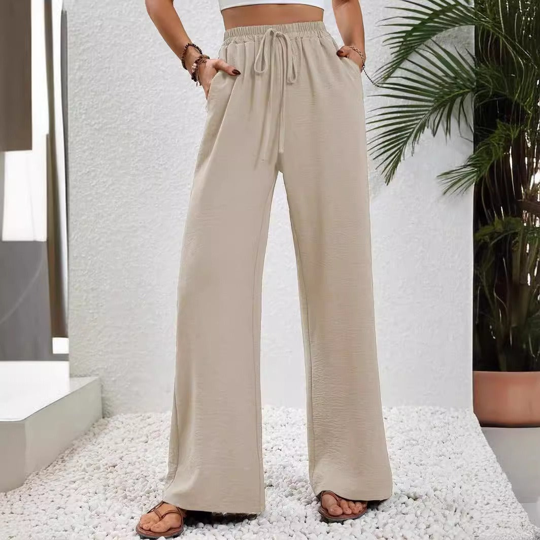 Women's Relaxed Palazzo Pants with Elastic Waistband and Side Pockets Ivyshape