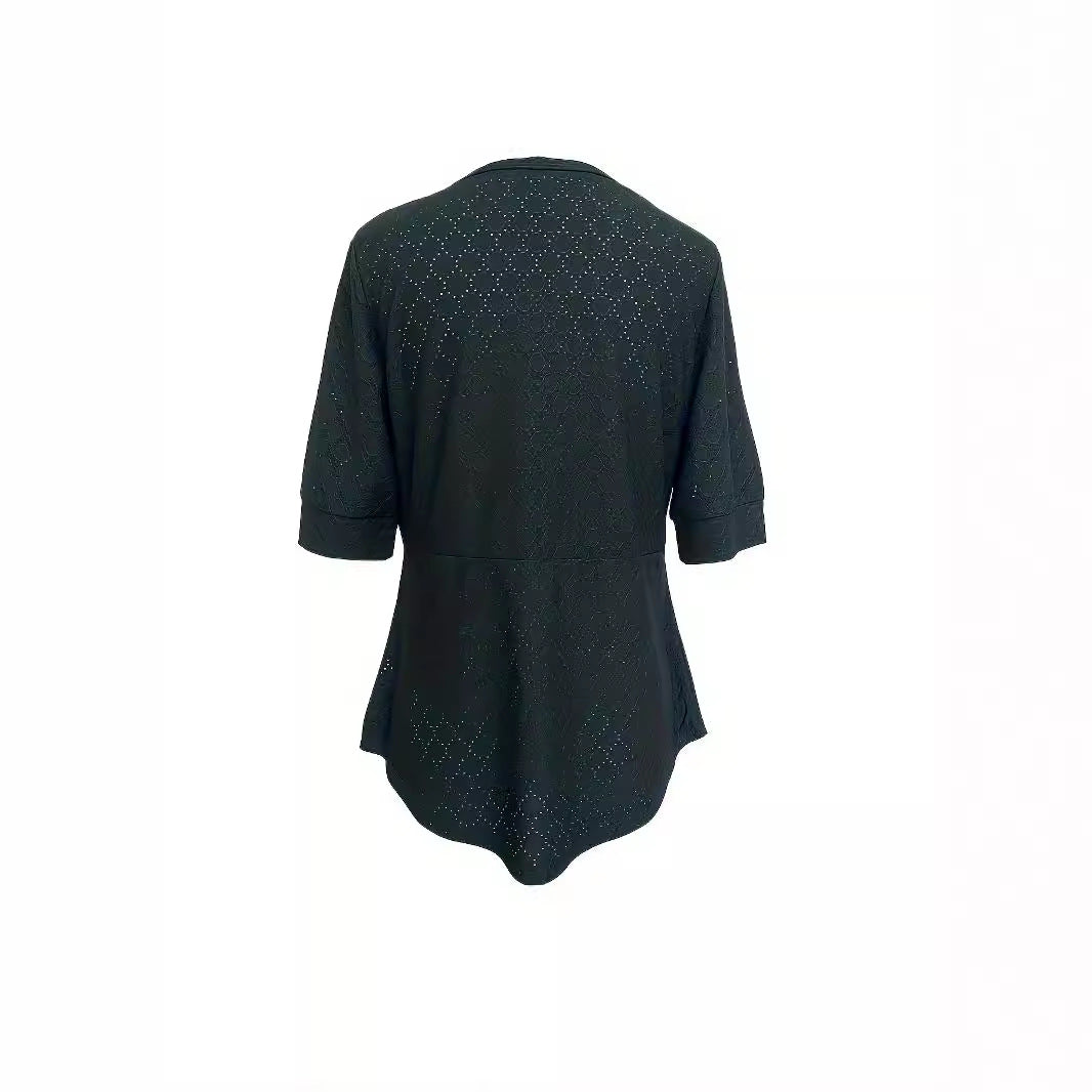 Women Fashion Short Sleeve Cardigan with Open Cut Ivyshape