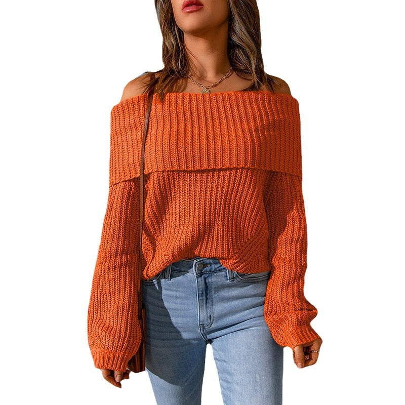 IvyShape | Trendy One-Shoulder Off-Shoulder Solid Color Sweater