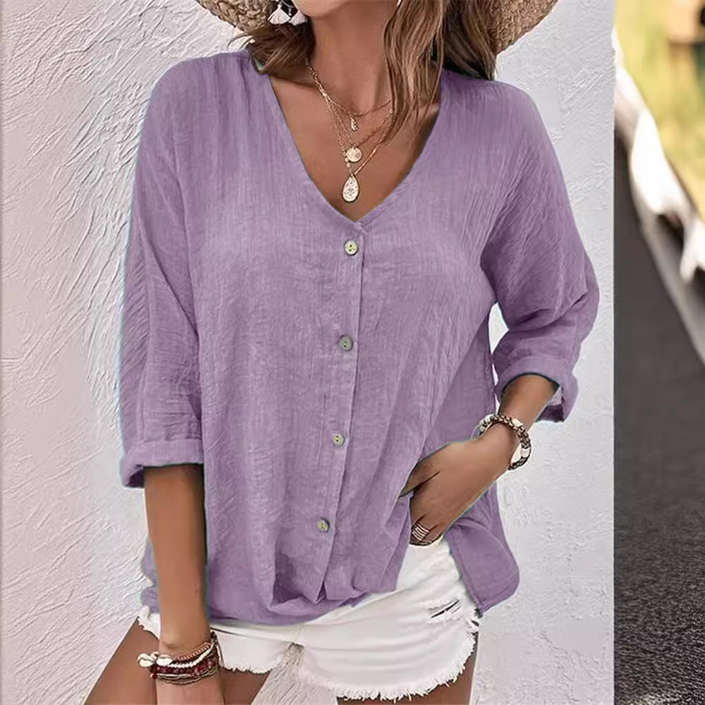 Women's airy blouse with button placket Ivyshape