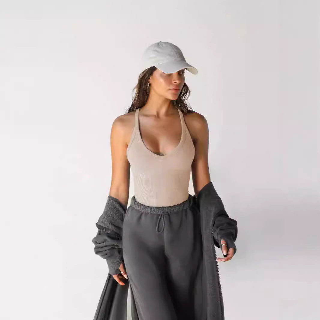 Women's Sport Bustier with Deep V-Neck from Ribbed Structure Ivyshape