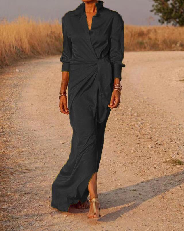 Ladies Elegant Wrap Maxi Dress with Feminine Cut and Side Slit Ivyshape