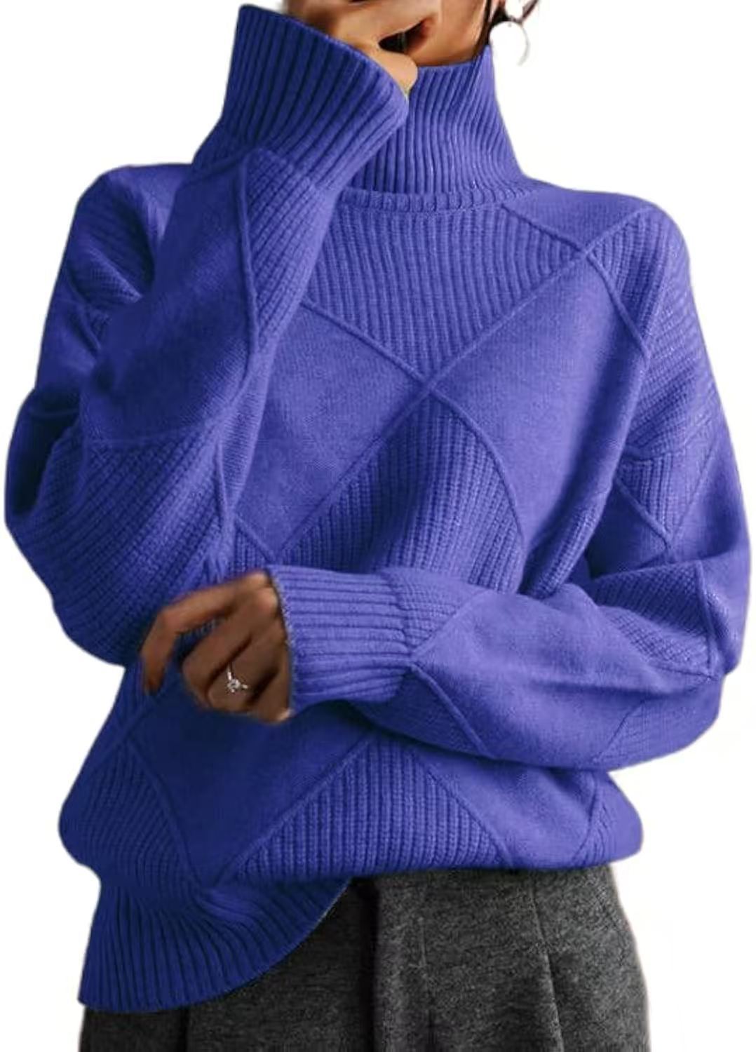 Women's high-quality knitted sweater with standing collar and extravagant diamond pattern Ivyshape