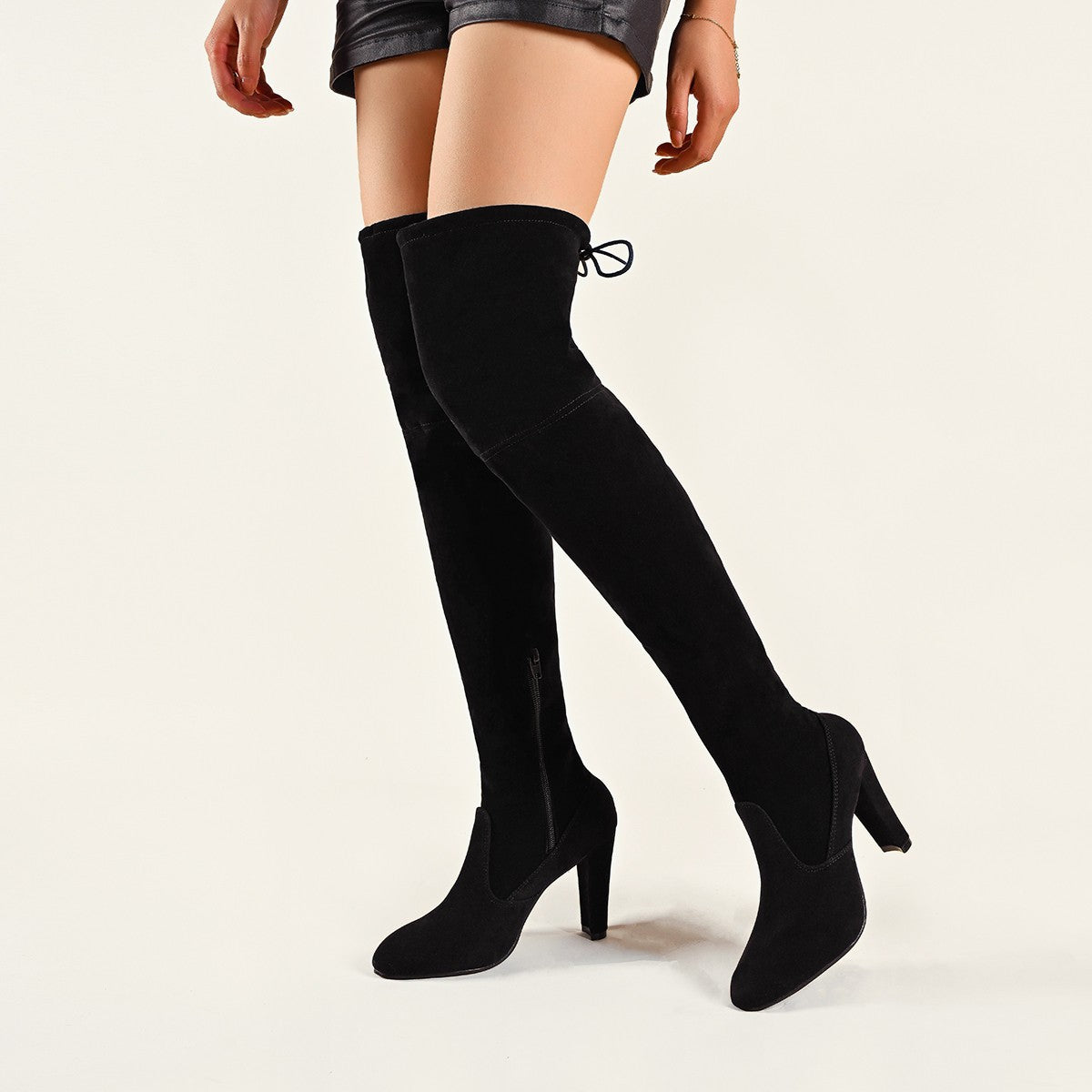 Women's Over-the-knee Boots made of high-quality Suede with side zipper and elegant lacing Ivyshape