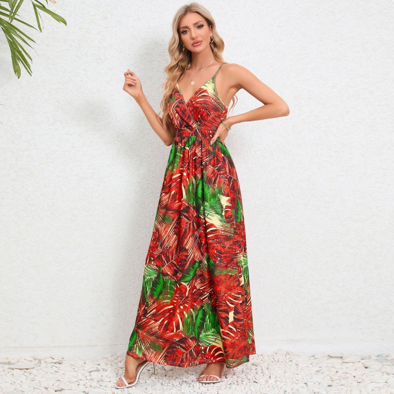 Women’s maxi dress with floral design and narrow straps Ivyshape