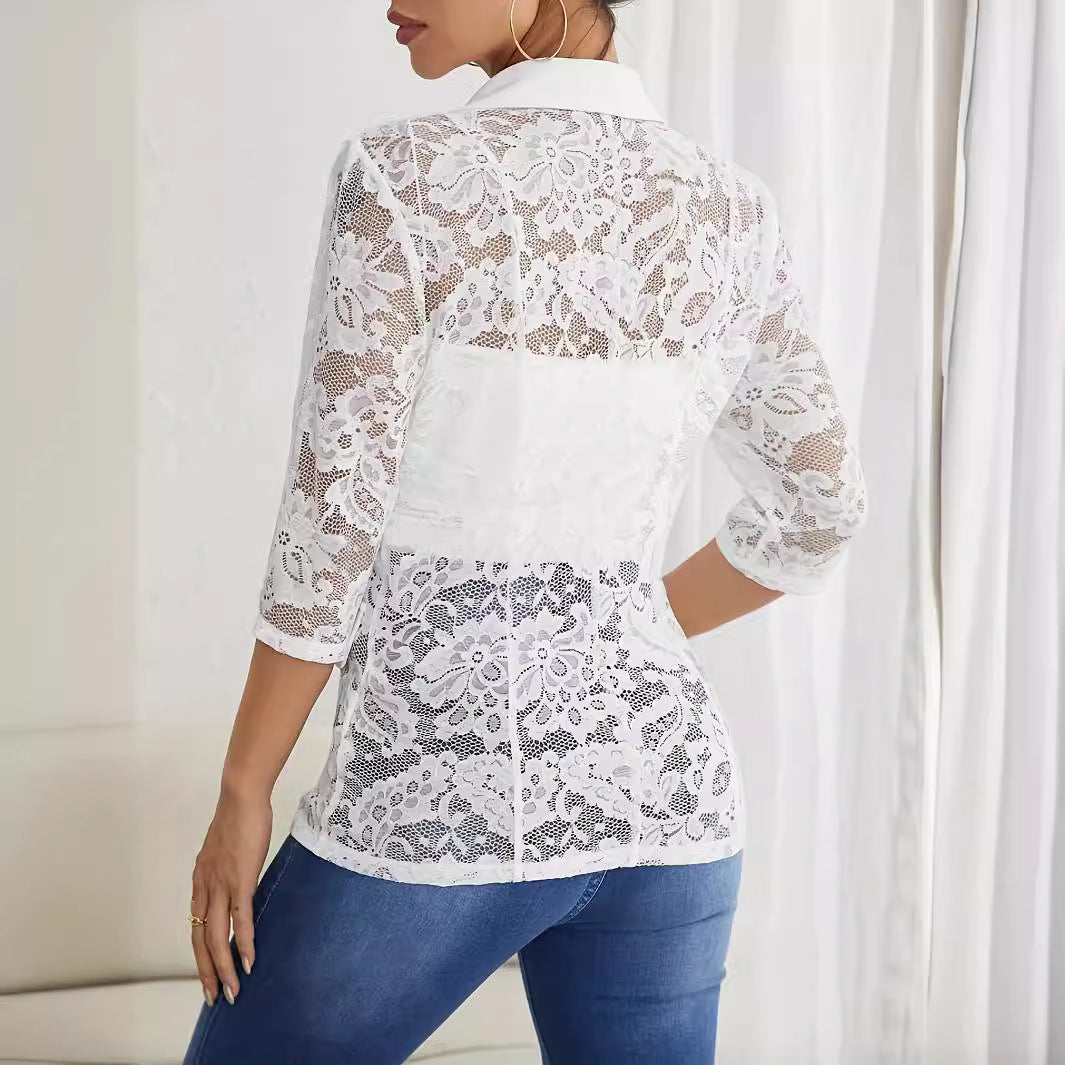 IvyShape | Lace Splicing Small Blazer Top