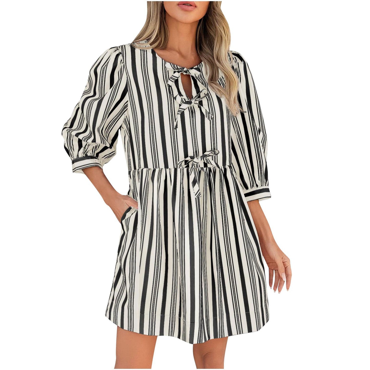 Women's casual striped summer dress with fitted silhouette Ivyshape